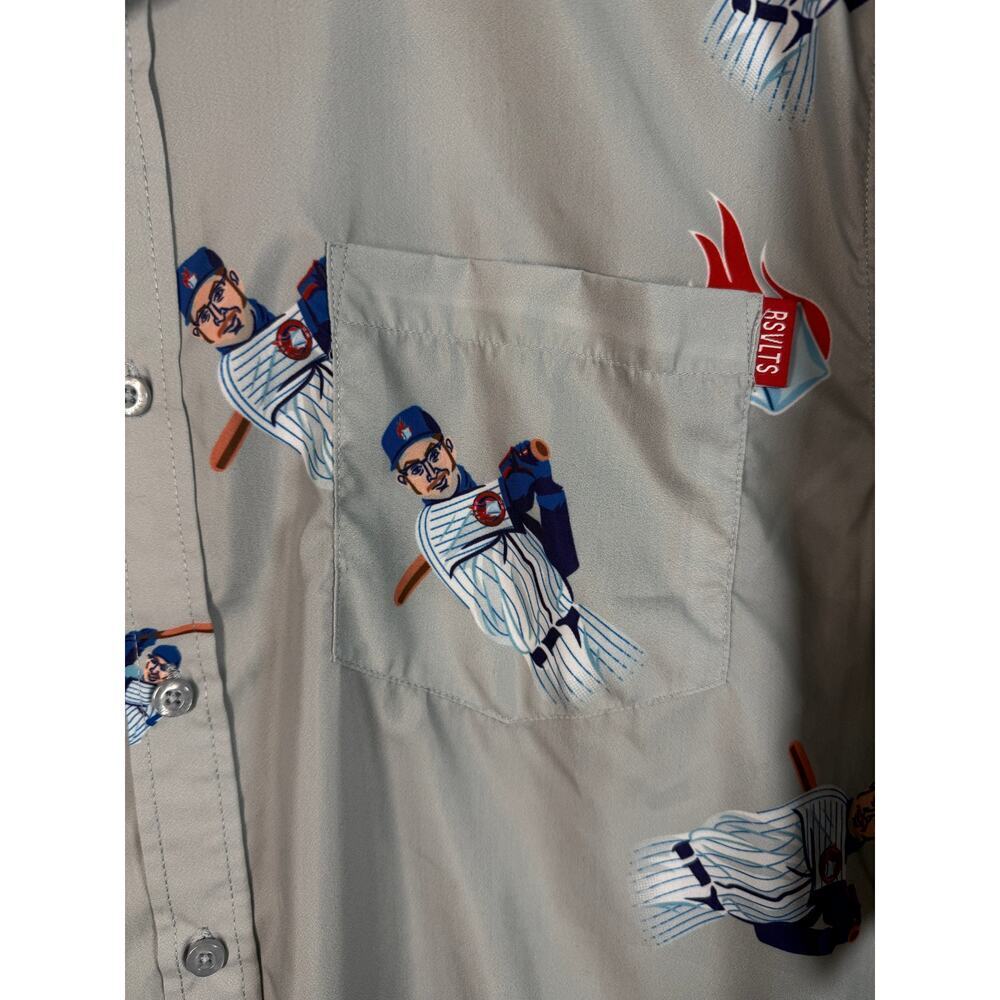 Rookie Of The Year x RSVLTS Gray Large Baseball Polyester Stretch Button Up - Picture 2 of 7